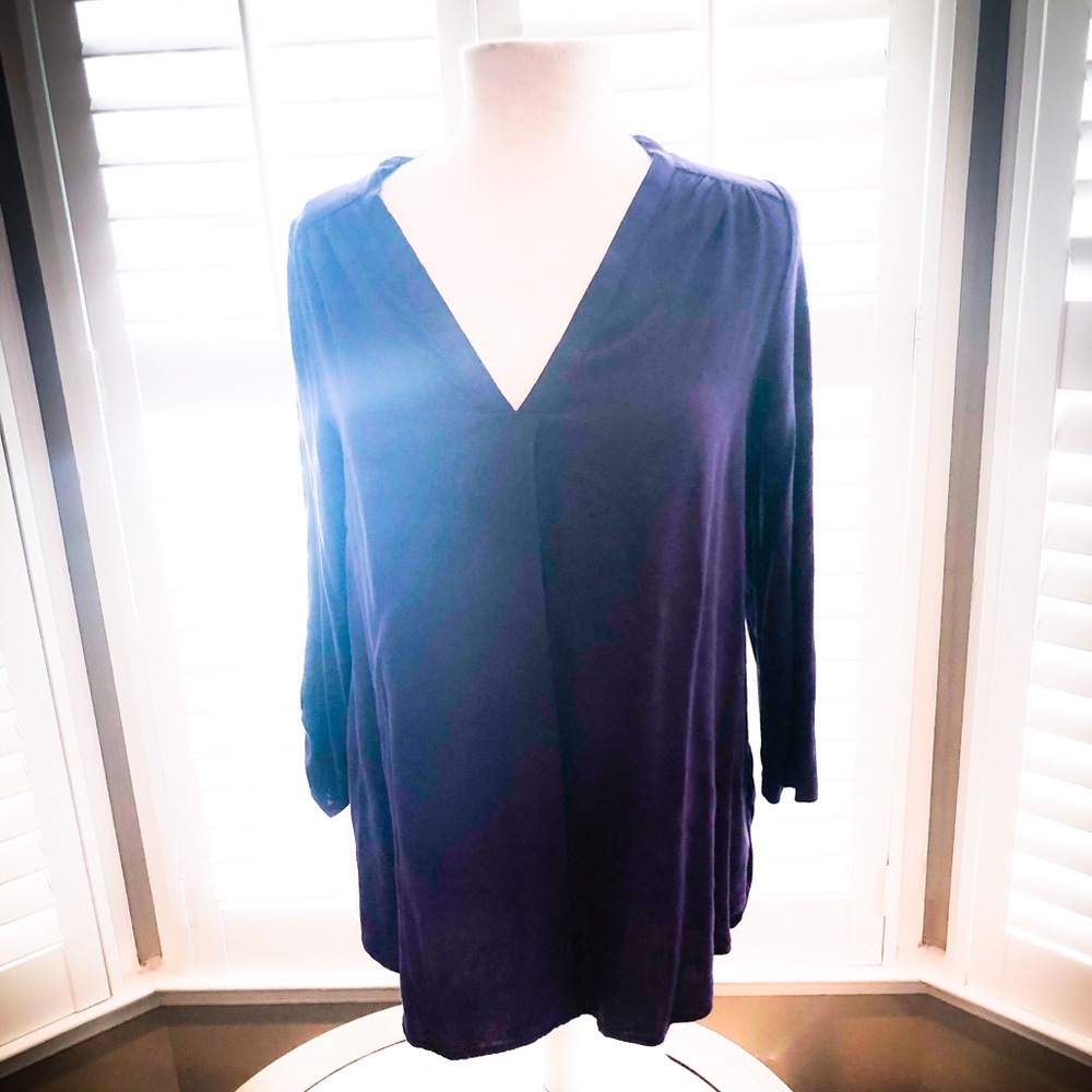 Pleione Deep Purple, V- Neck, Tab Sleeve Tunic, M